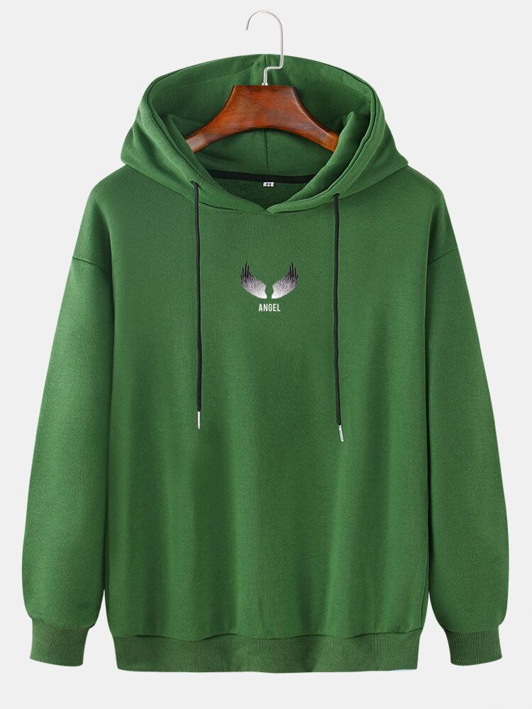 Vingmönster För Män Brevtryck Drop Shoulder Långärmad Deisgn Hoodies