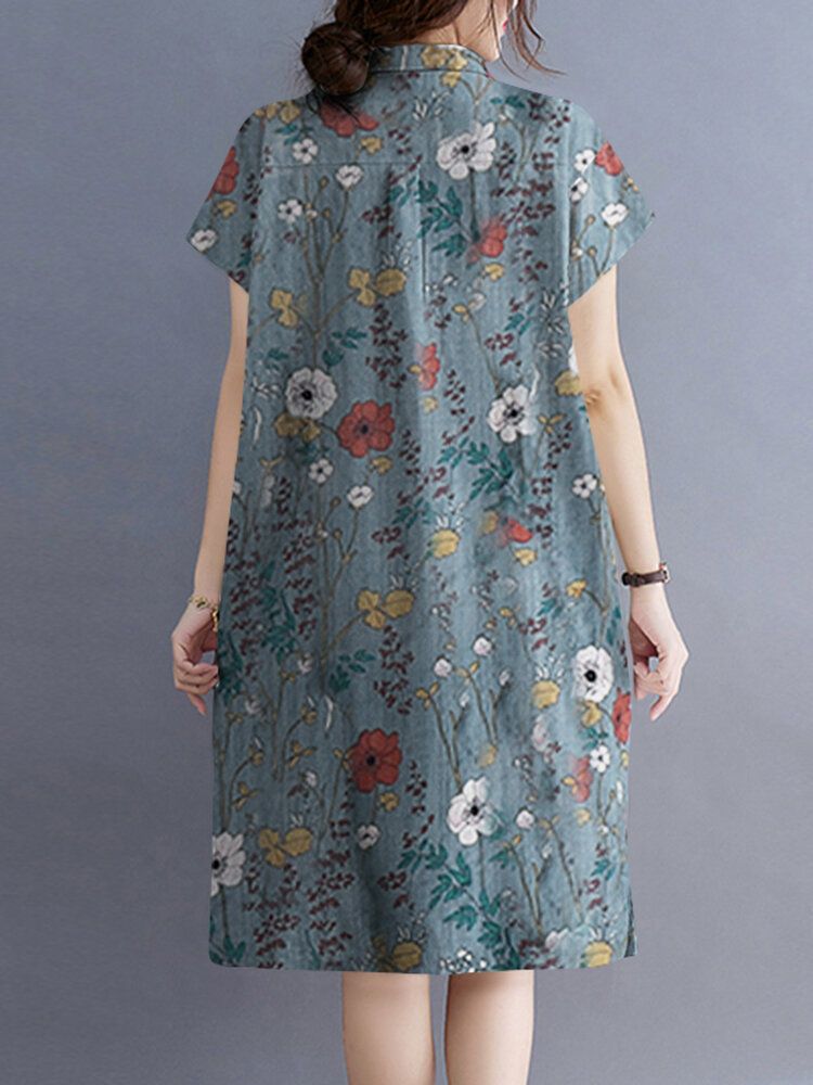 Blomma Abstrakt Painted Print Button Pocket Lapel Midi Dress