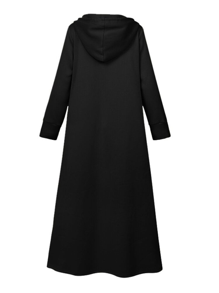 Dam Abaya Kaftan Hooded Enfärgad Ankellängd Casual Midiklänningar