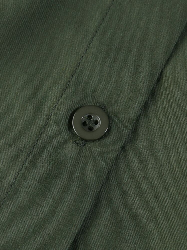 Kvinnor Vintage Literary Solid Tre Fjärdedels Ärm Knappmanschetter Vadlånga Lapel Collar Midi-klänningar