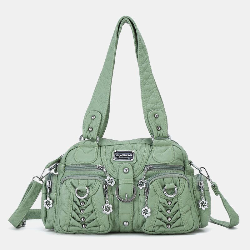 Angel Kiss Kvinnor Pu Läder Multi-carry Enfärgad Mode Casual Axelväska Crossbody Bag Handväska