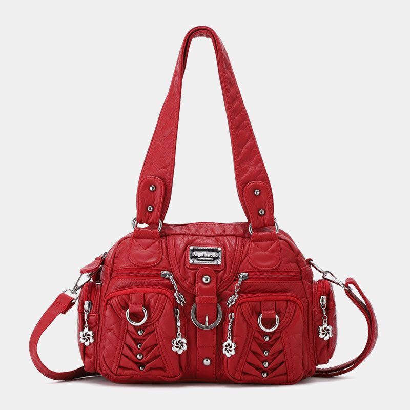 Angel Kiss Kvinnor Pu Läder Multi-carry Enfärgad Mode Casual Axelväska Crossbody Bag Handväska