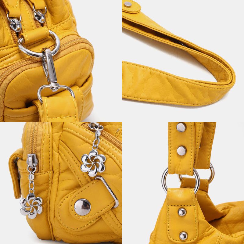 Angel Kiss Kvinnor Pu Läder Vintage Multi-pocket Cabriolet Anti-stöld Crossbody Bag Axelväska Handväska