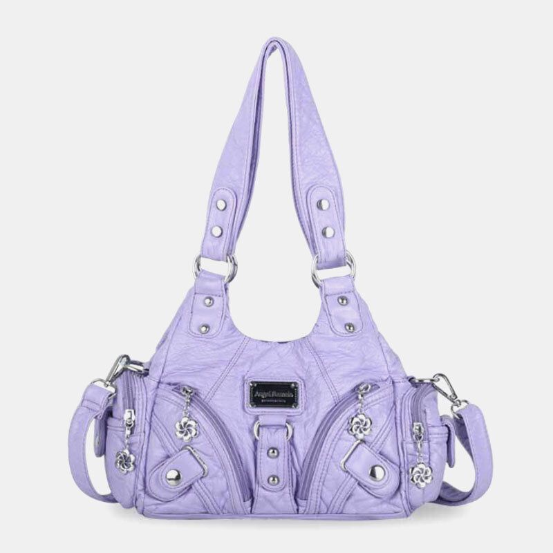 Angel Kiss Kvinnor Pu Läder Vintage Multi-pocket Cabriolet Anti-stöld Crossbody Bag Axelväska Handväska