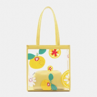 Dam 2st Vattentät Transparent Print Frukt Pvc Multi-carry Handväska Tote