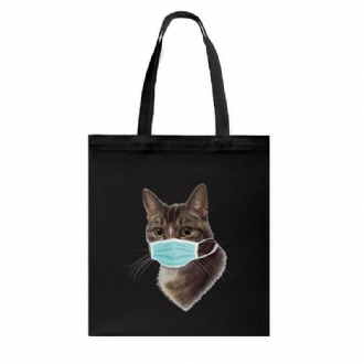 Damer Söt Kattmönster Mask Casual Canvas Tote Axelväska