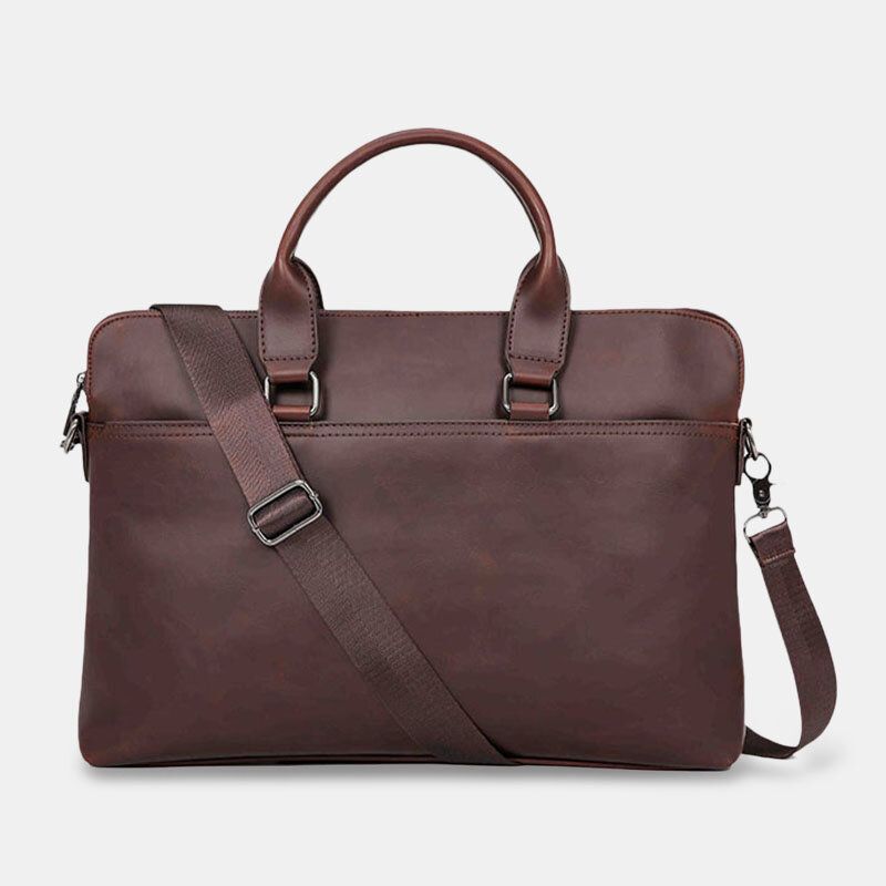 Herr Vintage Konstläder Multi-carry Stor Kapacitet Enfärgad Portfölj Handväskor Business Crossbody-väska