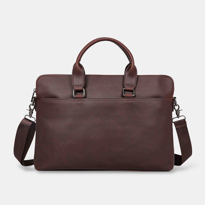 Herr Vintage Konstläder Multi-carry Stor Kapacitet Enfärgad Portfölj Handväskor Business Crossbody-väska