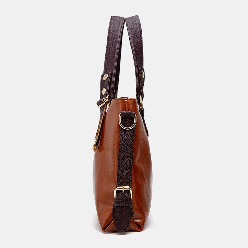 Kvinnor Konstläder Retro Litchi-mönster Handväska Med Stor Kapacitet Axelväska Crossbody Bag Tote