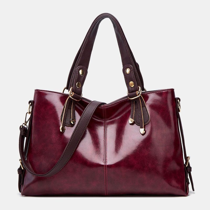 Kvinnor Konstläder Retro Litchi-mönster Handväska Med Stor Kapacitet Axelväska Crossbody Bag Tote