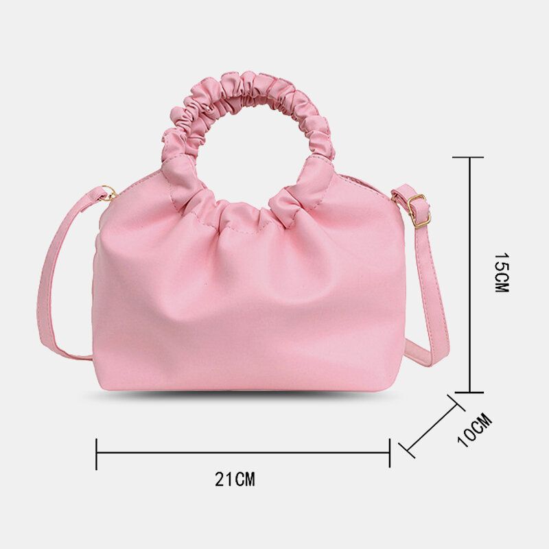 Kvinnor Pu Läder Enfärgad Skal-form Ruched Bag Handväska Satchel Bag Axelväska Crossbody Bag