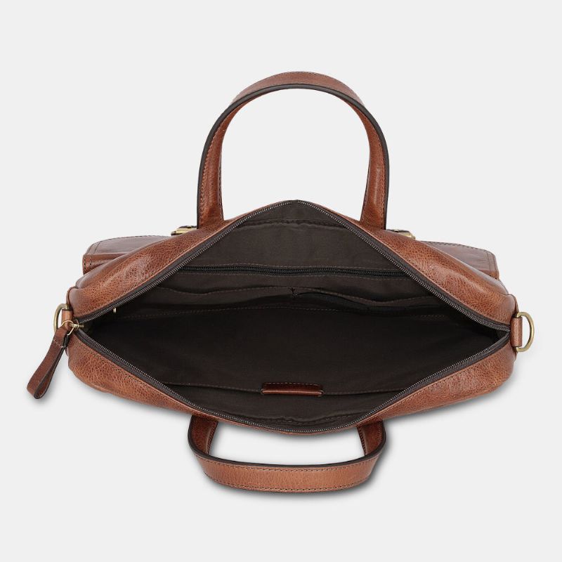 Män Pu Läder Vintage Bussiness Mångsidig Lärarväska Med Flera Fickor Portfölj Multifunktion Crossbody-väska Handväska