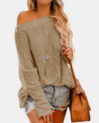 Dam Off Shoulder Långärmad Blus Casual Pullover Stickade Tröjor