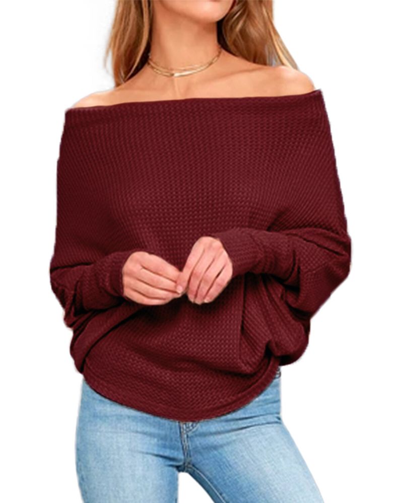 Dam Off Shoulder Stickade Tröjor Jumper Lös Pullover Toppar