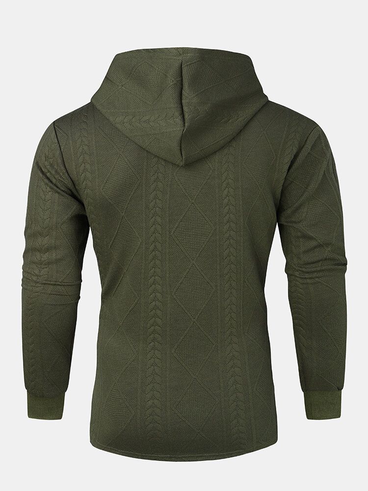 Herr Argyle Jacquard Stickad Quarter Zip Cotton Casual Huvtröjor Med Ficka