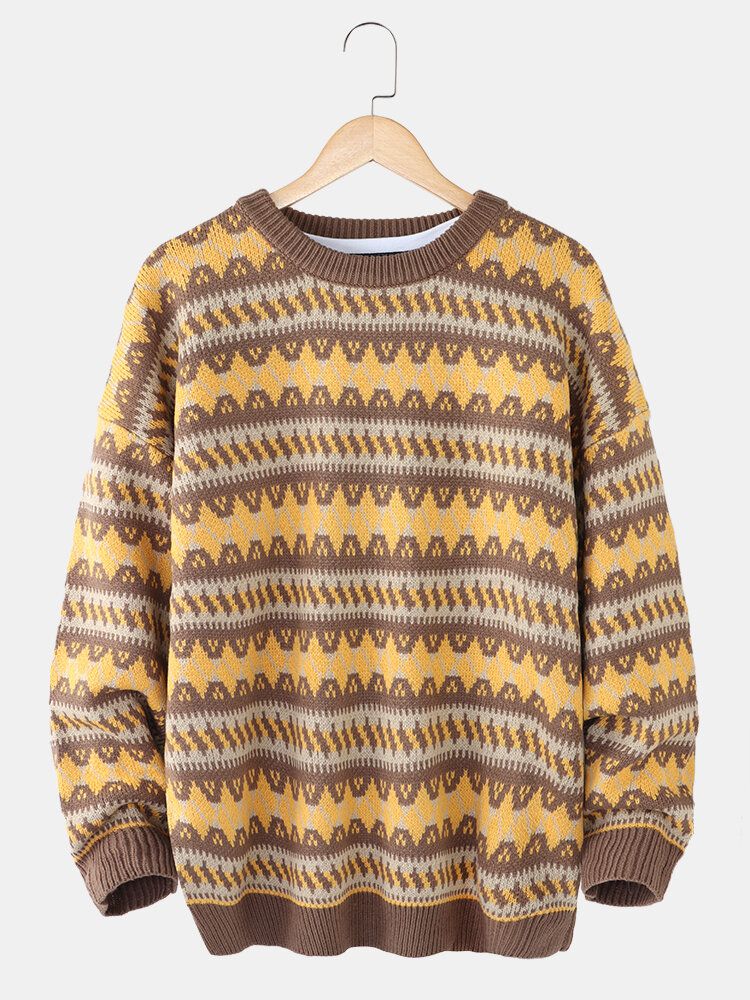 Herr Grafik Stickad Warm Drop Shoulder Pullover Casual Tröjor