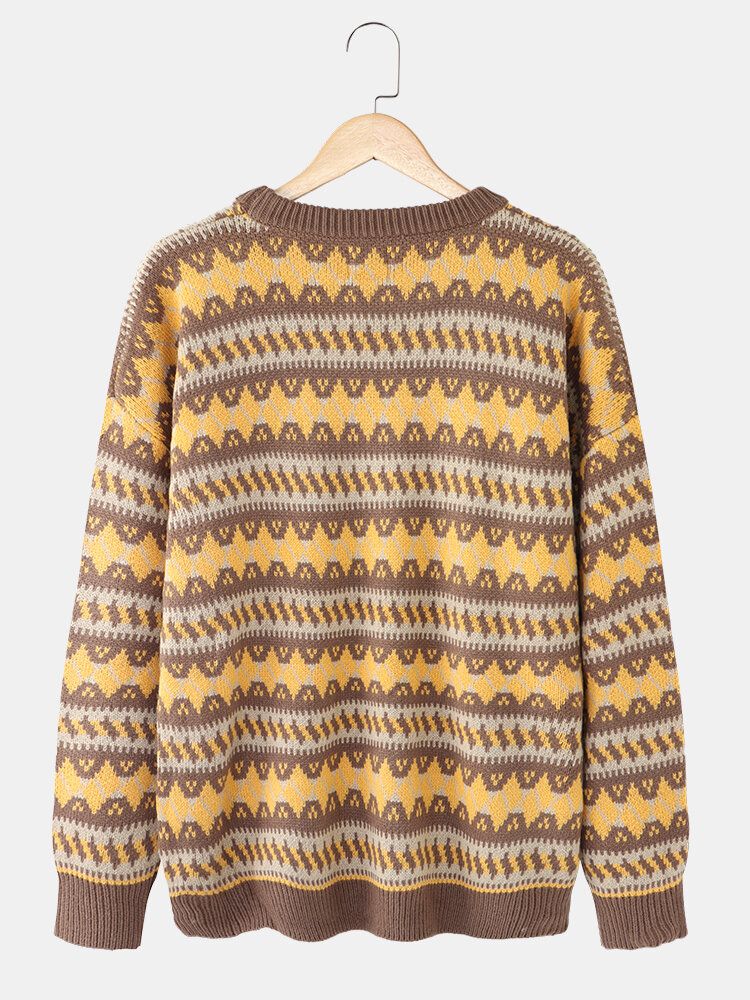 Herr Grafik Stickad Warm Drop Shoulder Pullover Casual Tröjor