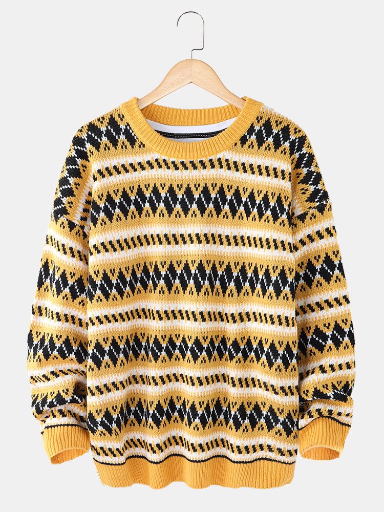 Herr Grafik Stickad Warm Drop Shoulder Pullover Casual Tröjor