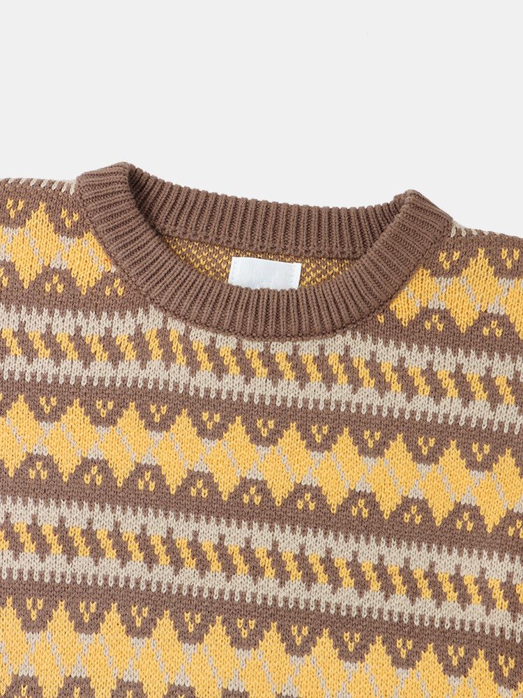 Herr Grafik Stickad Warm Drop Shoulder Pullover Casual Tröjor