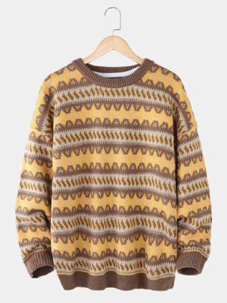 Herr Grafik Stickad Warm Drop Shoulder Pullover Casual Tröjor