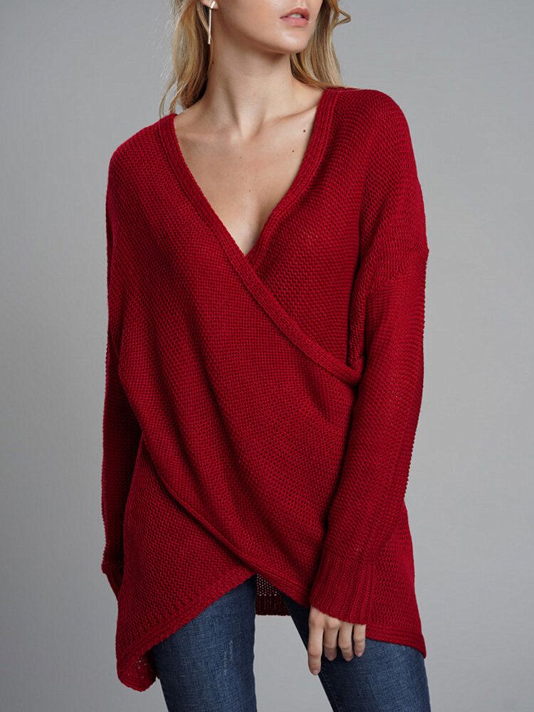 Irregular Cross Hollow Knit Casual Sweaters