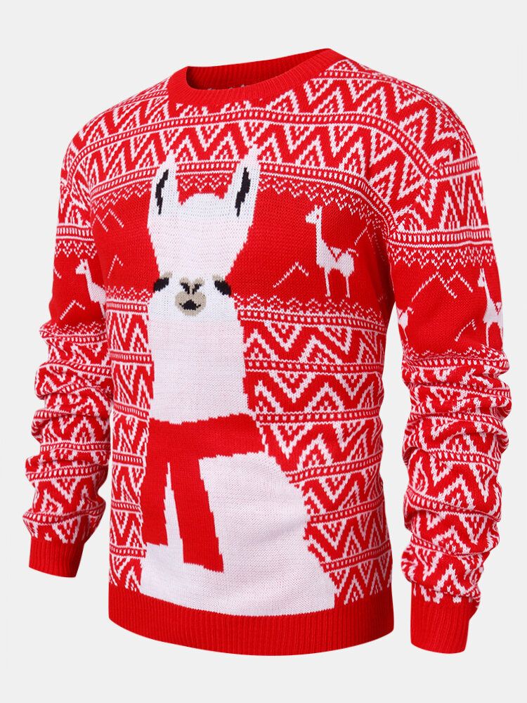 Jul Herr Cartoon Alpaca Geometry Stickade Varma Pullover Tröjor