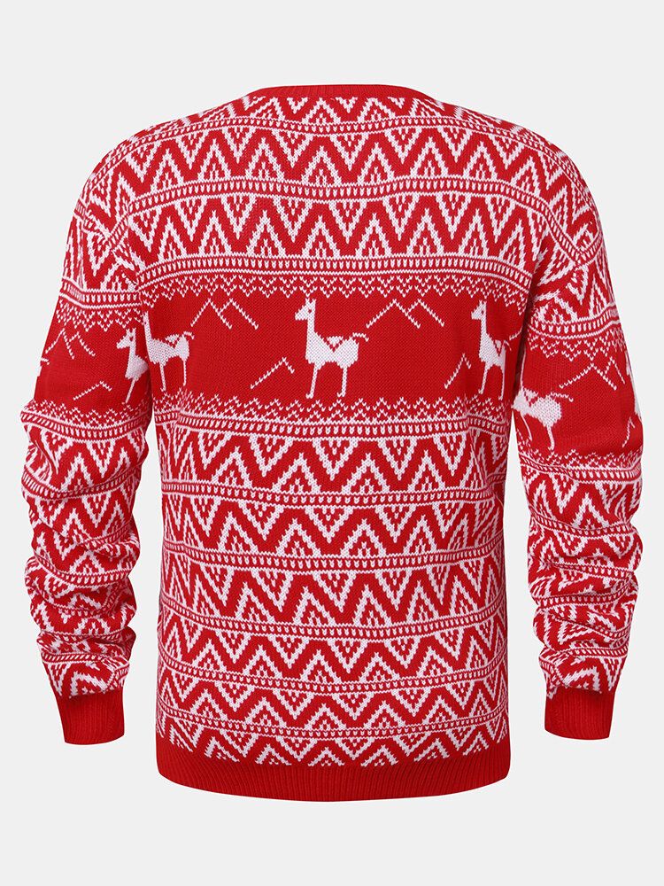 Jul Herr Cartoon Alpaca Geometry Stickade Varma Pullover Tröjor