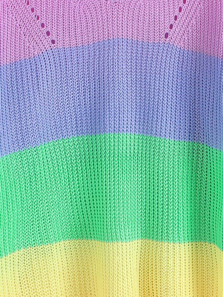 Långärmad V-ringad Rainbow Stripe Color Block Sweaters