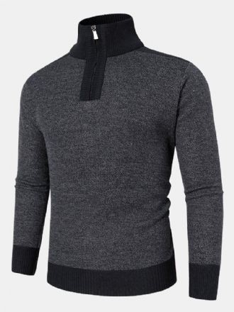 Män Stickad Pure Solid Pullover Zip Stand Krage Sammeter Varm Tröja