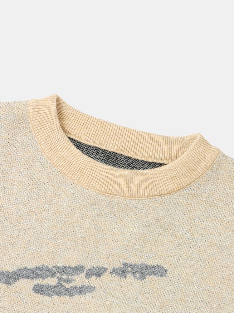 Ribbstickat Mönster För Män Drop Shoulder Casual Pullover-tröjor