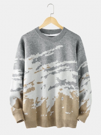 Ribbstickat Mönster För Män Drop Shoulder Casual Pullover-tröjor