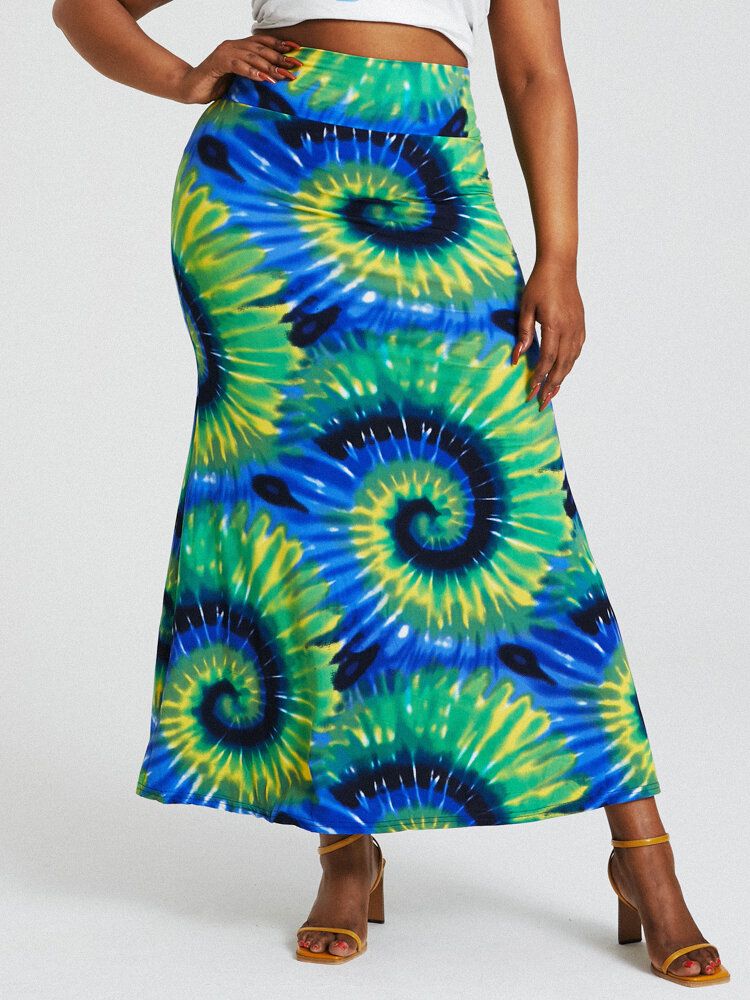 Bohemia Tie Dye Print Hög Midja Skinkor Bodycon Lång Kjol