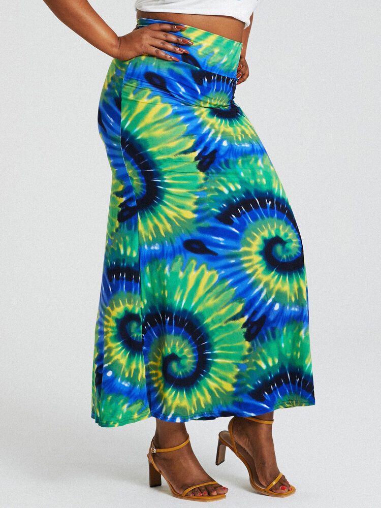 Bohemia Tie Dye Print Hög Midja Skinkor Bodycon Lång Kjol