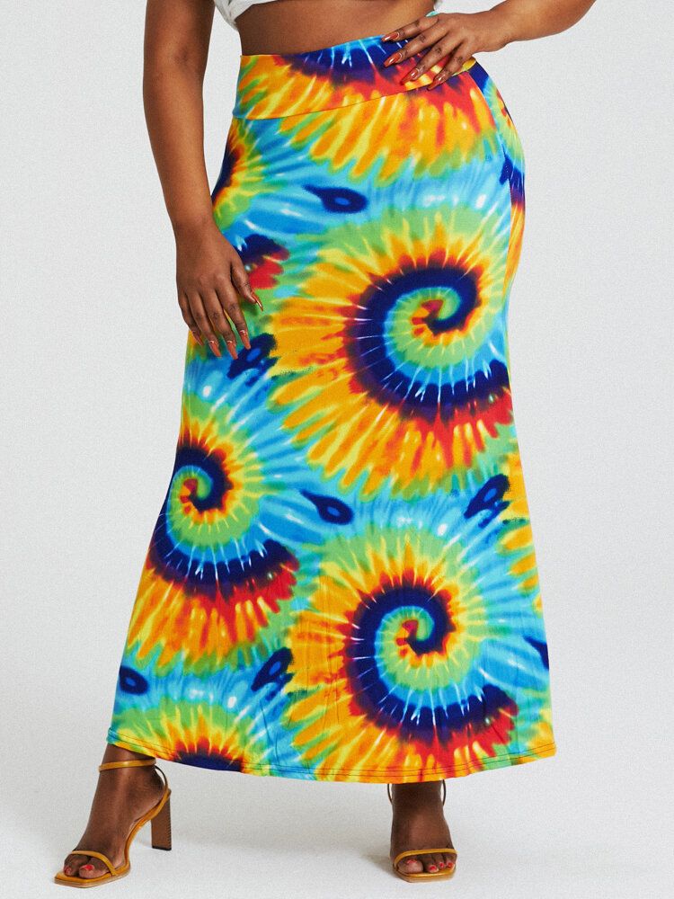 Bohemia Tie Dye Print Hög Midja Skinkor Bodycon Lång Kjol