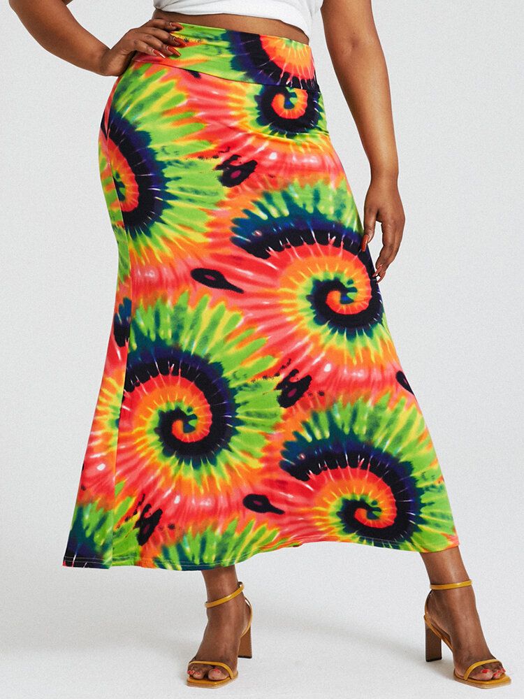 Bohemia Tie Dye Print Hög Midja Skinkor Bodycon Lång Kjol