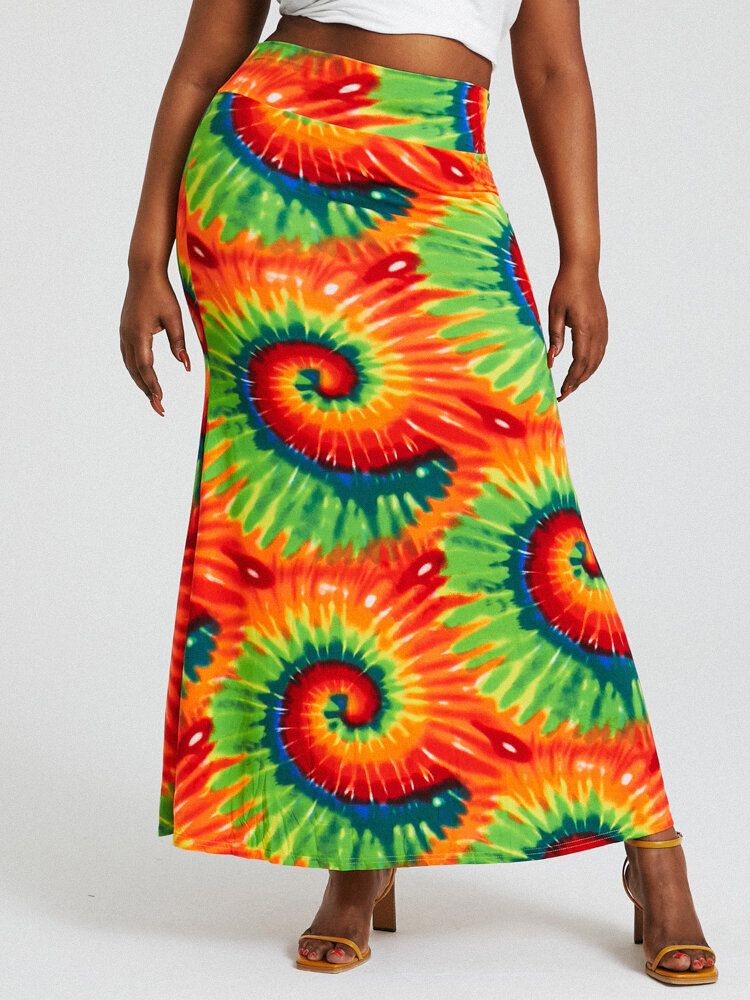 Bohemia Tie Dye Print Hög Midja Skinkor Bodycon Lång Kjol