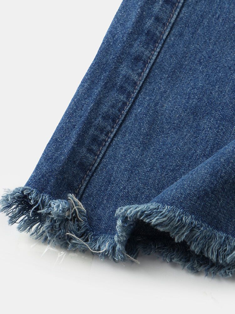 Kvinnor Nödställd Enfärgad Elastisk Midja Lös Jeanskjol Med Ficka