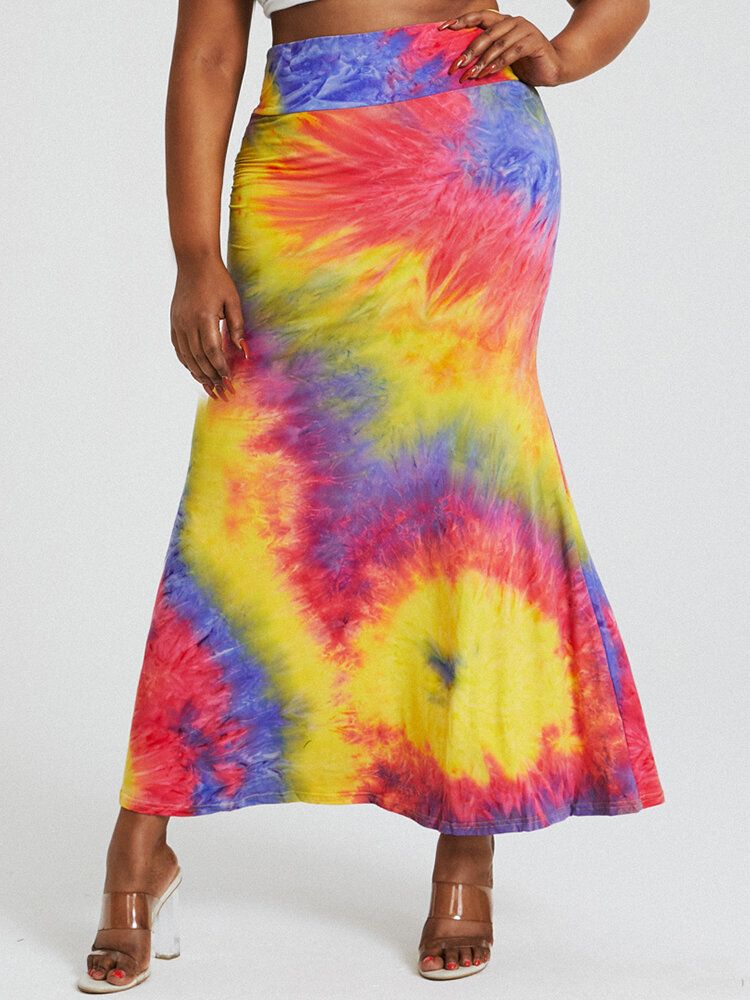 Tie Dye Print Hög Midja Rumpa Bodycon Lång Kjol