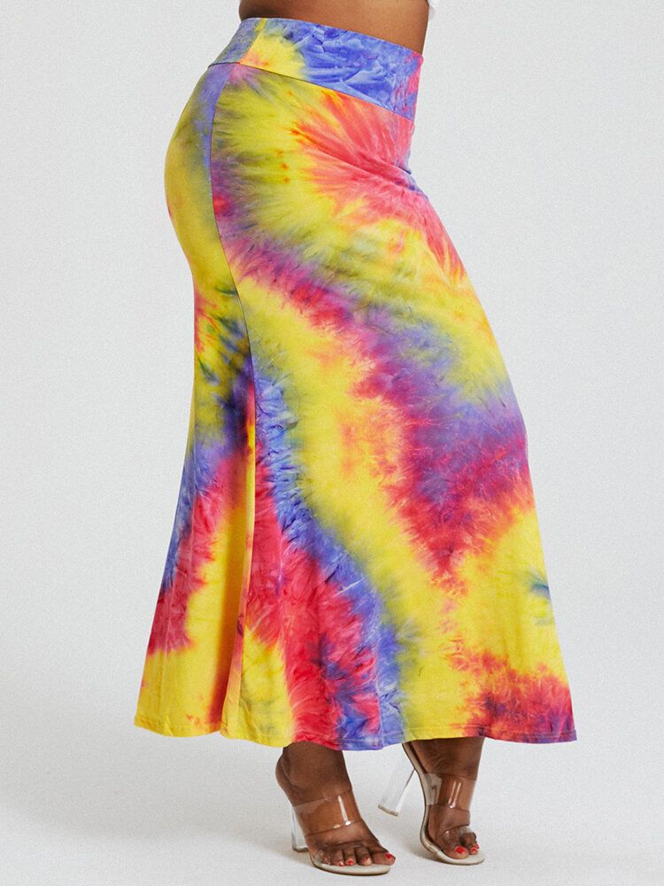 Tie Dye Print Hög Midja Rumpa Bodycon Lång Kjol