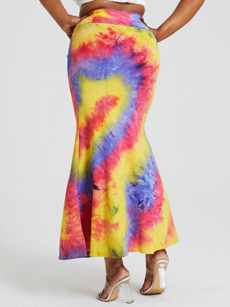 Tie Dye Print Hög Midja Rumpa Bodycon Lång Kjol