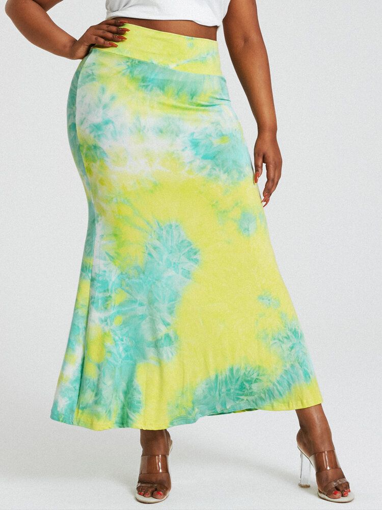 Tie Dye Print Hög Midja Rumpa Bodycon Lång Kjol