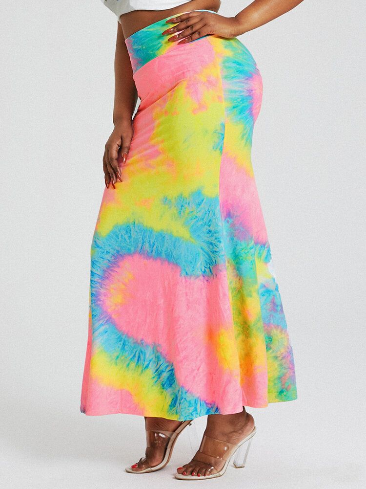 Tie Dye Print Hög Midja Rumpa Bodycon Lång Kjol