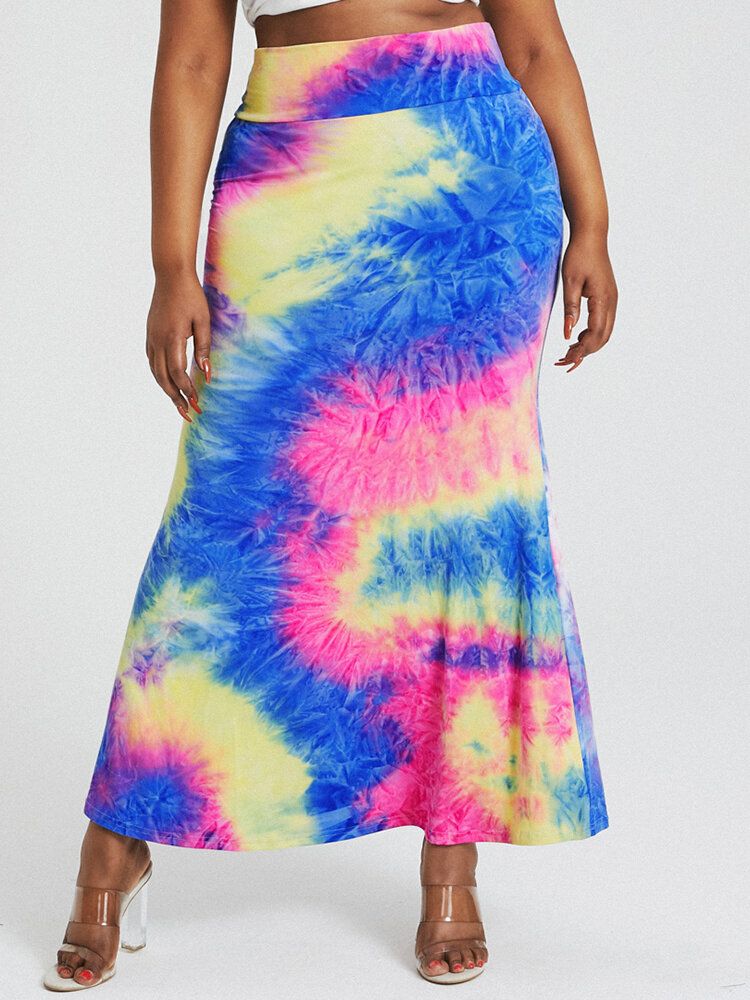 Tie Dye Print Hög Midja Rumpa Bodycon Lång Kjol