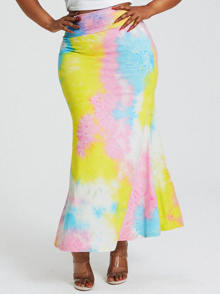 Tie Dye Print Hög Midja Rumpa Bodycon Lång Kjol