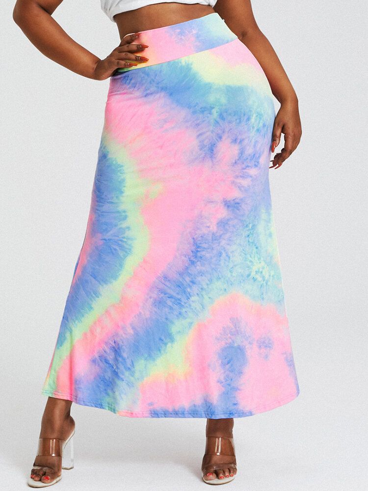 Tie Dye Print Hög Midja Rumpa Bodycon Lång Kjol