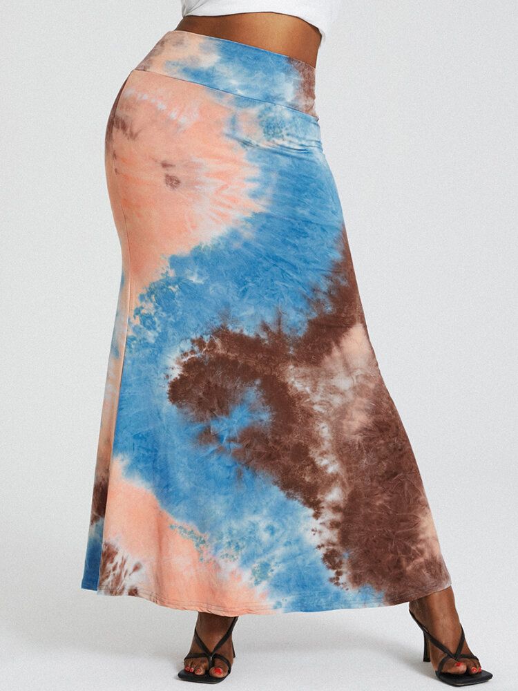 Tie Dye Print Hög Midja Rumpa Bodycon Lång Kjol