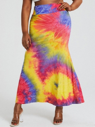 Tie Dye Print Hög Midja Rumpa Bodycon Lång Kjol