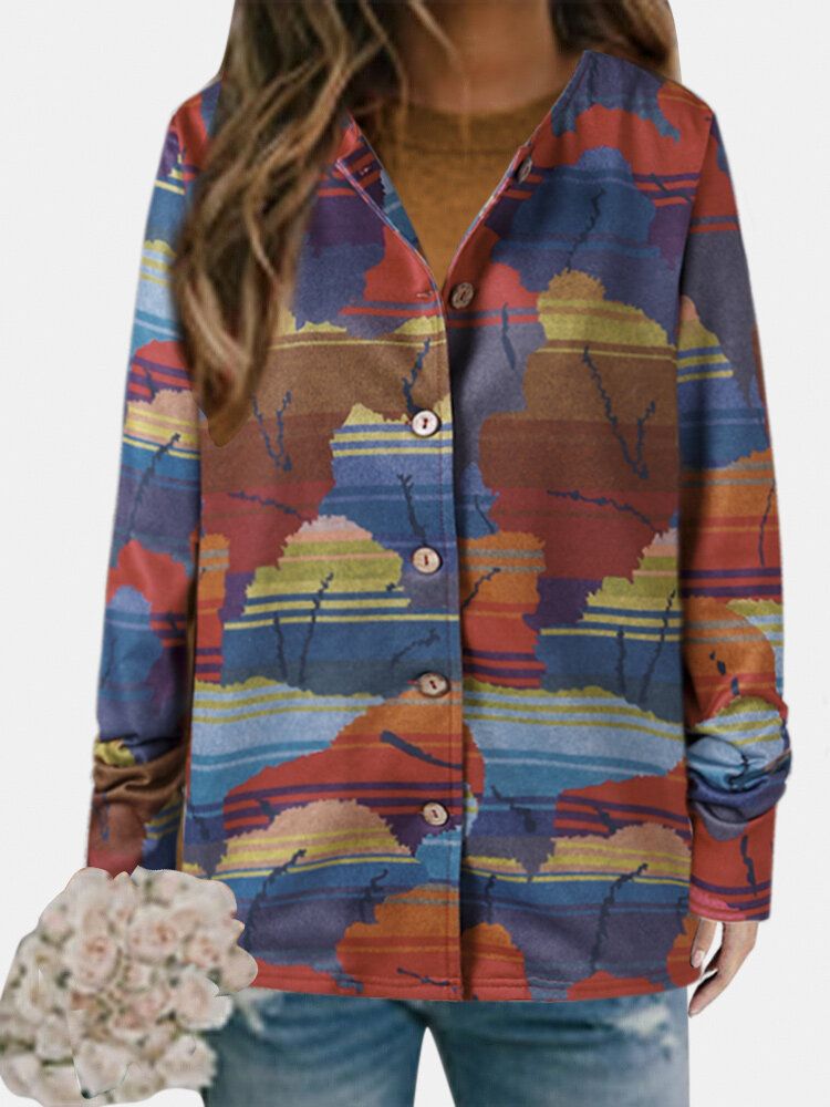 Dam All Over Abstrakt Print Button Up O-ringad Casual Coats