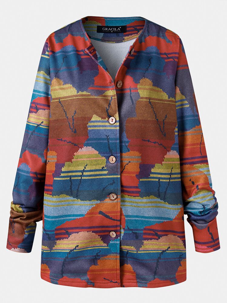 Dam All Over Abstrakt Print Button Up O-ringad Casual Coats