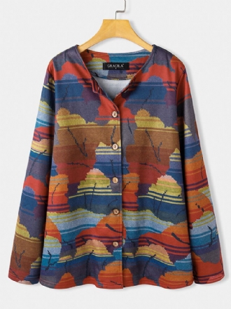 Dam All Over Abstrakt Print Button Up O-ringad Casual Coats